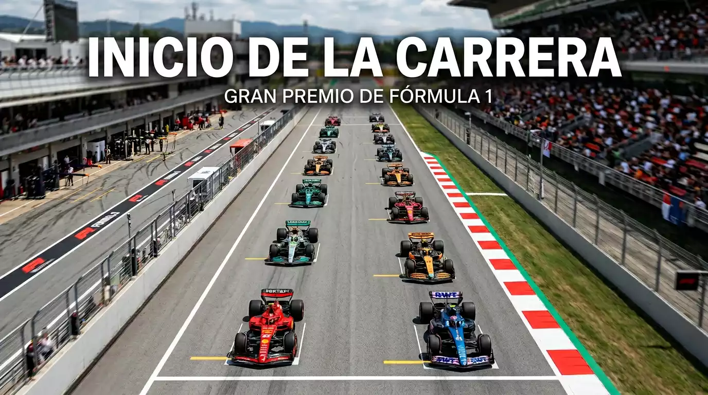 Coches de Fórmula 1 saliendo en una Sprint Race con datos de cuotas superpuestos