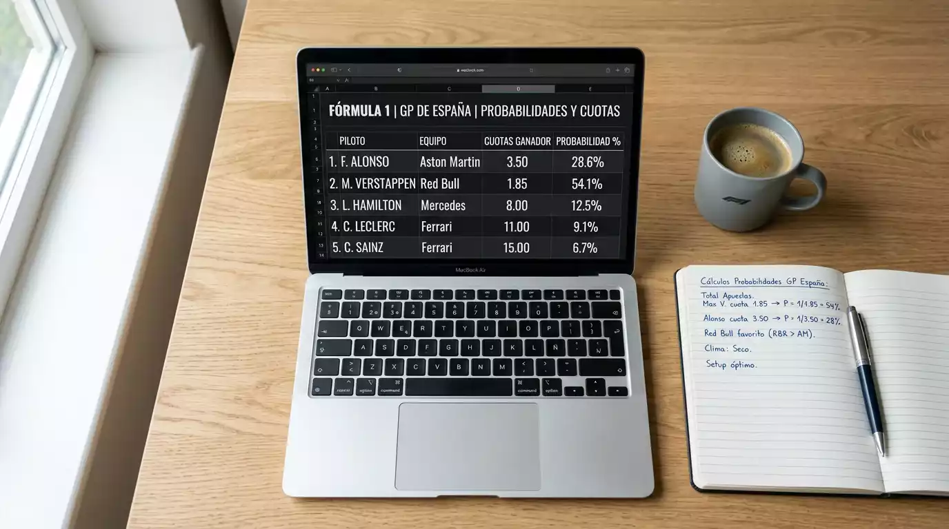 Cálculo del overround en cuotas de Fórmula 1 con números y porcentajes